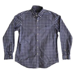 Ralph Lauren Navy Plaid Button Down Shirt Men’s M, 100% Cotton